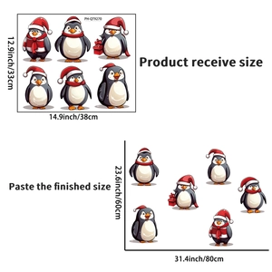 Christmas penguin wall decals showing product layout and finished dimensions
