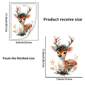Detailed size chart for Christmas reindeer toilet sticker showing product dimensions in inches