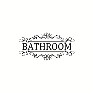 Minimalist black adhesive bathroom wall sticker featuring decorative scrollwork frame