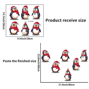 Detailed view of Christmas penguin wall stickers showing product and finished size