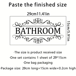 Detail showing 29x15cm Bathroom wall sticker dimensions and decorative black floral design