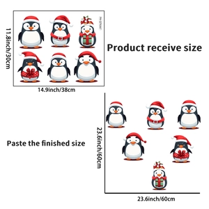 Christmas penguin wall decals with festive hats and gift boxes for home decoration