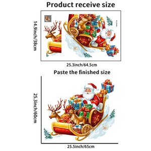 Detailed view of Christmas wall stickers with dimensions and reindeer sleigh layout