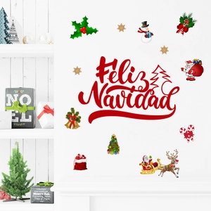 Christmas wall stickers featuring Feliz Navidad lettering with Santa and Reindeer design