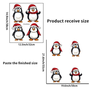 Christmas penguin wall decals showing sheet size 32x38cm and display size 50x55cm