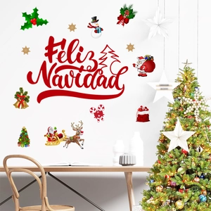 Festive Feliz Navidad wall stickers with Santa, reindeer and snowman for home decoration