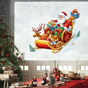 Christmas wall stickers with Santa Claus on a reindeer sleigh for home window decor