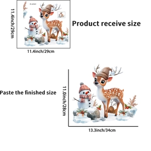 Detailed size guide for Christmas wall stickers with deer and snowman holiday motifs