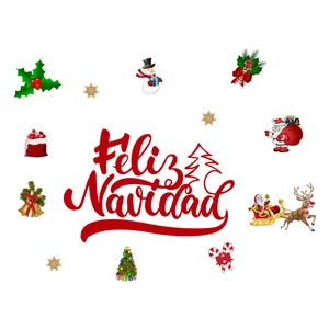 Christmas wall stickers set with Feliz Navidad text and festive cartoon characters