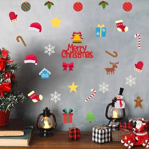 Cozy festive setting showing Merry Christmas wall decals with colorful holiday elements