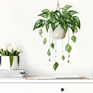 Potted hanging green plant wall sticker for Nordic style home interior decoration