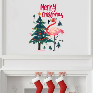 Christmas tree and flamingo wall decal stickers for festive home living room decoration