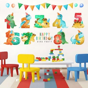 Cartoon dinosaur birthday number stickers for kids bedroom wall decor party kit