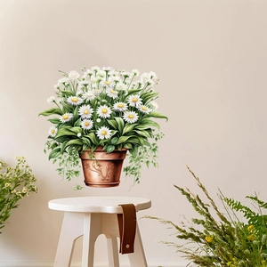 Detailed wall decal featuring a white daisy plant in a vintage clay pot for home decoration