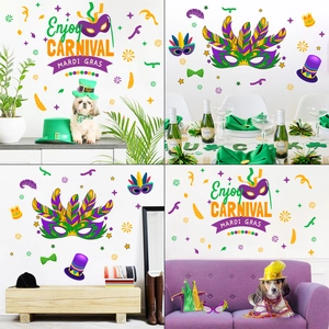 Mardi Gras Carnival Wall Stickers PVC Waterproof Removable Mask Feather Crown Party Decoration For Home Living Room Decor