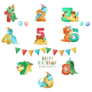 Cute cartoon dinosaur numbers 1-9 wall stickers for kids birthday party room decoration