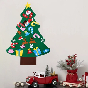 DIY felt Christmas tree set for kids with colorful ornaments for festive wall decoration