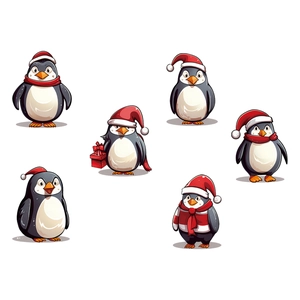 Christmas penguin wall stickers set with cute penguins in red Santa hats for home decor