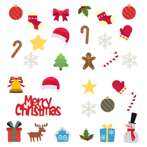Christmas wall decal set with cartoon trees, ornaments, socks and snowmen for home decor
