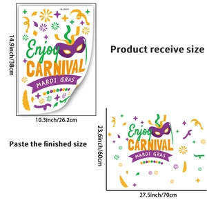 Detail showing Mardi Gras wall sticker receive size 26x38cm and finished size 70x60cm