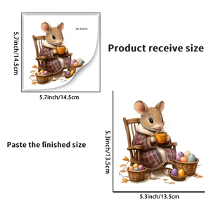 Detail of 3D mouse wall sticker showing cozy mouse in rocking chair with Easter eggs
