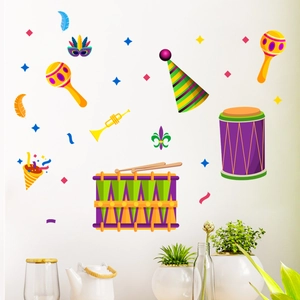 Colorful Carnival wall stickers featuring drums and masks for festive home decoration