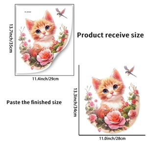 Detailed dimensions of waterproof cat and flower wreath toilet lid sticker decal