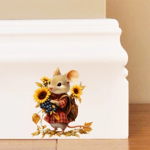 3D creative mouse wall sticker with autumn dress and sunflowers for home decor