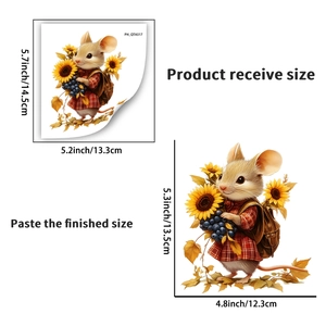Detail view of cute mouse wall sticker with dimensions in centimeters and inches