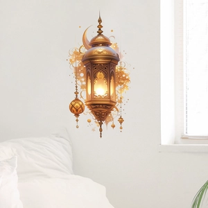 Exquisite Ramadan moon and golden lantern wall decal for home festive wall decoration
