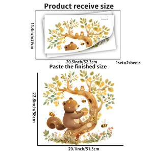 Detail of cute bear climbing tree wall sticker showing received size and finished layout