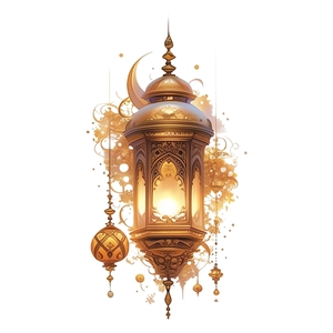 Exquisite golden Ramadan Fanous lantern wall sticker with glowing Islamic lantern art