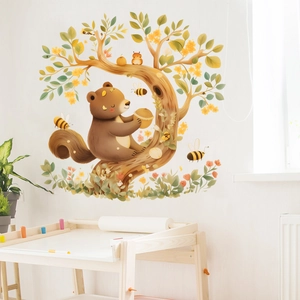 Cute cartoon bear and tree wall stickers for kids room nursery home decoration