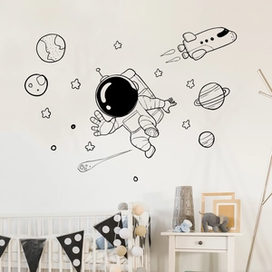 Stickers muraux thème espace avec astronaute et fusée pour chambre d'enfant