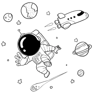 Autocollants espace noir et blanc avec astronaute, fusée et planètes pour enfants