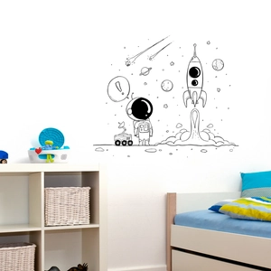 Stickers muraux exploration spatiale avec astronautes et fusées pour chambre d'enfant