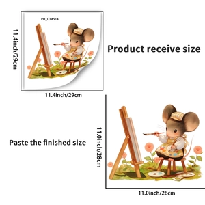 Dettaglio dimensioni adesivo topo pittore: foglio 29x29cm e layout finale 28x28cm
