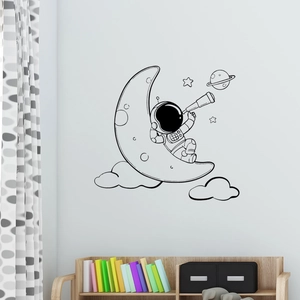 Cartoon astronaut on moon wall decal with stars and clouds for nursery room decor
