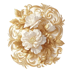 Stickers muraux 3D fleurs de pivoine blanches et feuilles dorées pour salle de bain