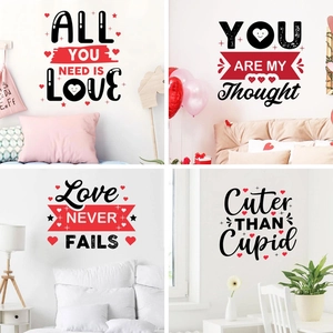 Stickers Muraux Romantiques en PVC Lettres Anglaises Motif de Cœur Décalcomanies d'Art Amovibles pour Décoration de la Maison