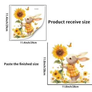 Tableau des tailles d'autocollants lapin et tournesol avec dimensions de pose