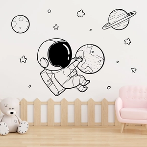 Stickers muraux astronaute et planètes de l'espace pour décoration de chambre d'enfant
