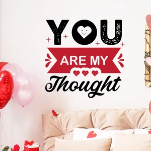 Sticker mural romantique 'YOU ARE MY THOUGHT' noir et rouge pour décor de chambre