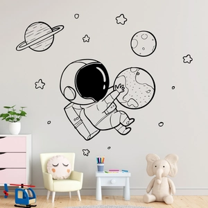 Stickers muraux astronaute et planètes pour chambre d'enfant avec étoiles et terre
