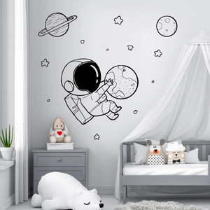 Stickers muraux astronaute et planètes pour décoration de chambre d'enfant sobre