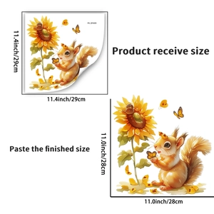 Guide détaillé des tailles pour stickers muraux tournesol et écureuil avec dimensions de pose