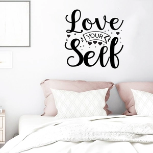 Romantic black vinyl wall sticker with Love Your Self quote for modern room decor