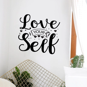 Artistic Love Your Self black vinyl wall sticker with hearts and stars for home decor