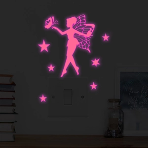 Luminous pink fairy and butterfly light switch wall sticker for home decoration