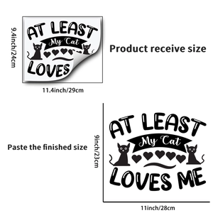 Detail showing installation size of black cat silhouette wall stickers with hearts